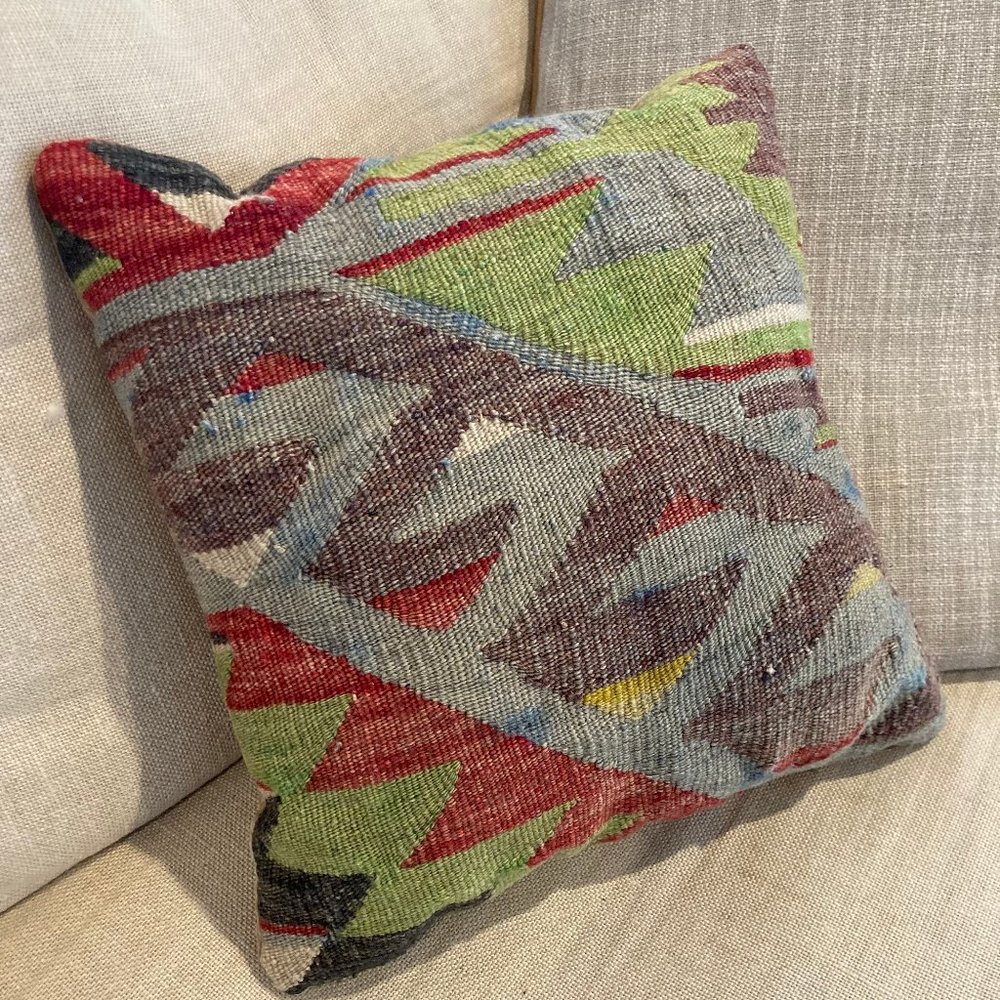 Gorgeous Vintage Kilim Pillow (insert included) 13"x13"